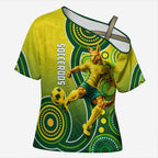 Personalized Australian Soccer Kangaroo Cross Shoulder Shirt Aboriginal Dot Pattern Green Gold Football Player