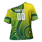 Personalized Australian Soccer Kangaroo Cross Shoulder Shirt Aboriginal Dot Pattern Green Gold Football Player