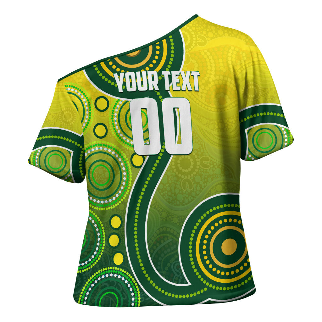 Personalized Australian Soccer Kangaroo Cross Shoulder Shirt Aboriginal Dot Pattern Green Gold Football Player