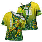 Personalized Australian Soccer Kangaroo Cross Shoulder Shirt Aboriginal Dot Pattern Green Gold Football Player