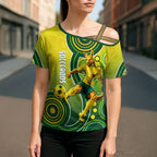 Personalized Australian Soccer Kangaroo Cross Shoulder Shirt Aboriginal Dot Pattern Green Gold Football Player