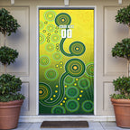 Personalized Australian Soccer Kangaroo Door Cover Aboriginal Dot Pattern Green Gold Football Player