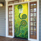 Personalized Australian Soccer Kangaroo Door Cover Aboriginal Dot Pattern Green Gold Football Player