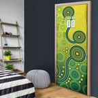 Personalized Australian Soccer Kangaroo Door Cover Aboriginal Dot Pattern Green Gold Football Player