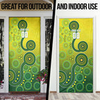 Personalized Australian Soccer Kangaroo Door Cover Aboriginal Dot Pattern Green Gold Football Player