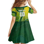 Personalized Australian Soccer Kangaroo Family Matching Mermaid Dress and Hawaiian Shirt Aboriginal Dot Pattern Green Gold Football Player