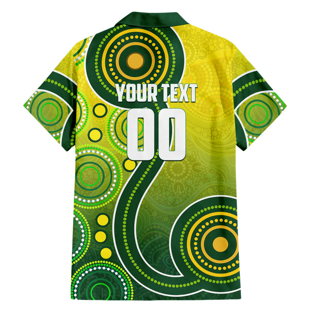 Personalized Australian Soccer Kangaroo Family Matching Off Shoulder Maxi Dress and Hawaiian Shirt Aboriginal Dot Pattern Green Gold Football Player