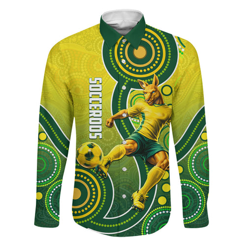 Personalized Australian Soccer Kangaroo Family Matching Off Shoulder Maxi Dress and Hawaiian Shirt Aboriginal Dot Pattern Green Gold Football Player