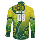 Personalized Australian Soccer Kangaroo Family Matching Puletasi and Hawaiian Shirt Aboriginal Dot Pattern Green Gold Football Player