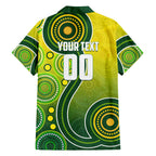 Personalized Australian Soccer Kangaroo Family Matching Short Sleeve Bodycon Dress and Hawaiian Shirt Aboriginal Dot Pattern Green Gold Football Player