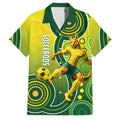 Personalized Australian Soccer Kangaroo Family Matching Summer Maxi Dress and Hawaiian Shirt Aboriginal Dot Pattern Green Gold Football Player
