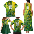 Personalized Australian Soccer Kangaroo Family Matching Tank Maxi Dress and Hawaiian Shirt Aboriginal Dot Pattern Green Gold Football Player