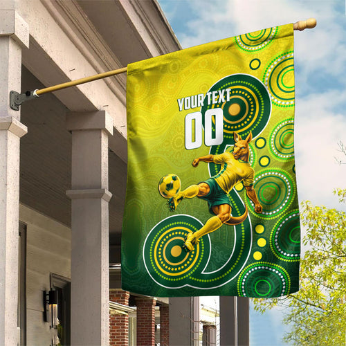 Personalized Australian Soccer Kangaroo Garden Flag Aboriginal Dot Pattern Green Gold Football Player