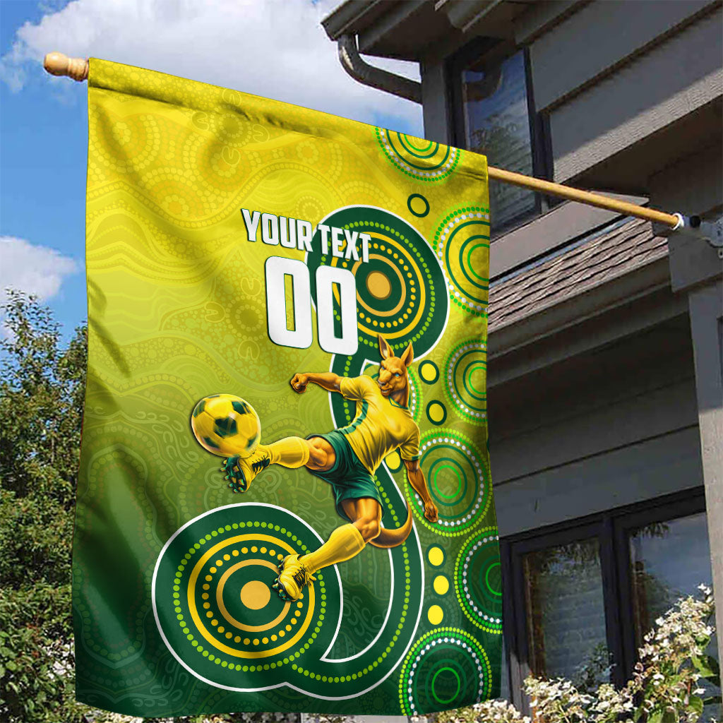 Personalized Australian Soccer Kangaroo Garden Flag Aboriginal Dot Pattern Green Gold Football Player