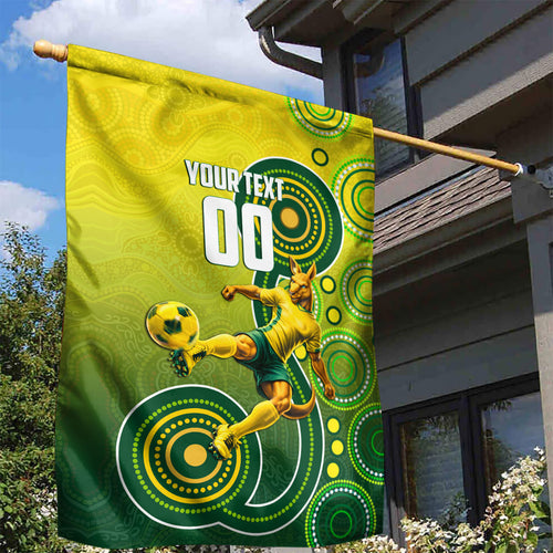 Personalized Australian Soccer Kangaroo Garden Flag Aboriginal Dot Pattern Green Gold Football Player