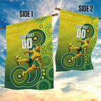 Personalized Australian Soccer Kangaroo Garden Flag Aboriginal Dot Pattern Green Gold Football Player