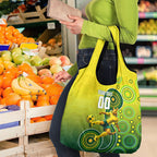 Personalized Australian Soccer Kangaroo Grocery Bag Aboriginal Dot Pattern Green Gold Football Player