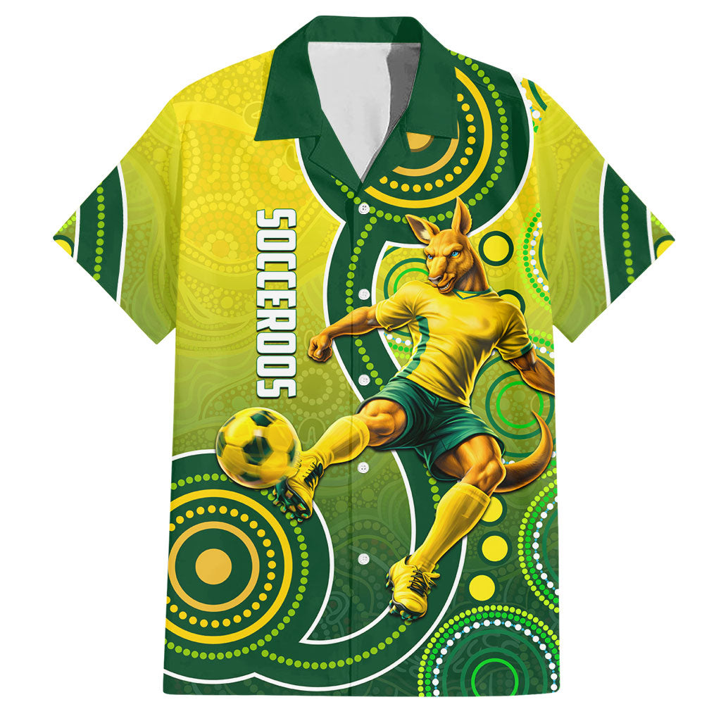 Personalized Australian Soccer Kangaroo Hawaiian Shirt Aboriginal Dot Pattern Green Gold Football Player