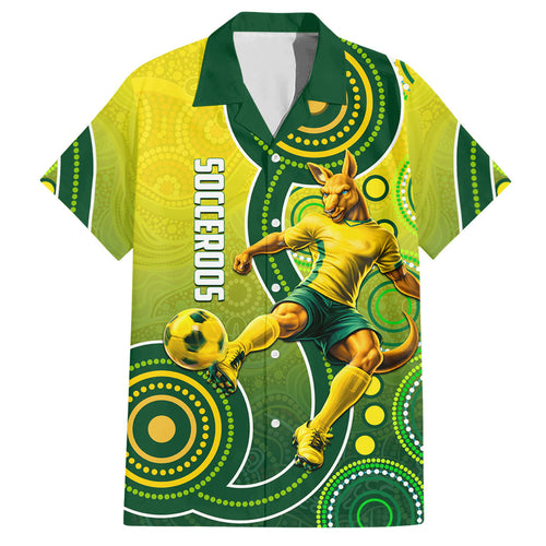 Personalized Australian Soccer Kangaroo Hawaiian Shirt Aboriginal Dot Pattern Green Gold Football Player