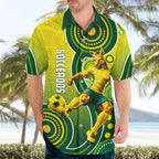 Personalized Australian Soccer Kangaroo Hawaiian Shirt Aboriginal Dot Pattern Green Gold Football Player