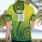 Personalized Australian Soccer Kangaroo Hawaiian Shirt Aboriginal Dot Pattern Green Gold Football Player