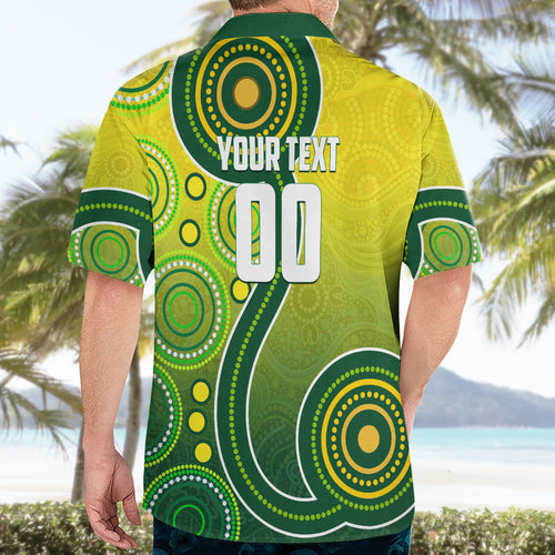 Personalized Australian Soccer Kangaroo Hawaiian Shirt Aboriginal Dot Pattern Green Gold Football Player