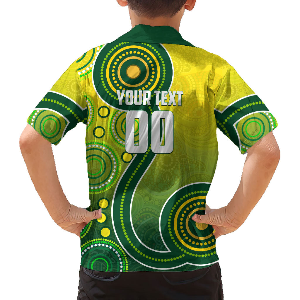 Personalized Australian Soccer Kangaroo Hawaiian Shirt Aboriginal Dot Pattern Green Gold Football Player