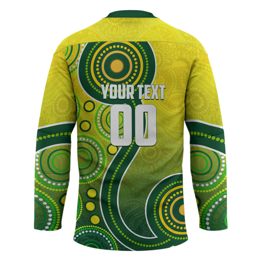 Personalized Australian Soccer Kangaroo Hockey Jersey Aboriginal Dot Pattern Green Gold Football Player
