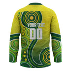 Personalized Australian Soccer Kangaroo Hockey Jersey Aboriginal Dot Pattern Green Gold Football Player