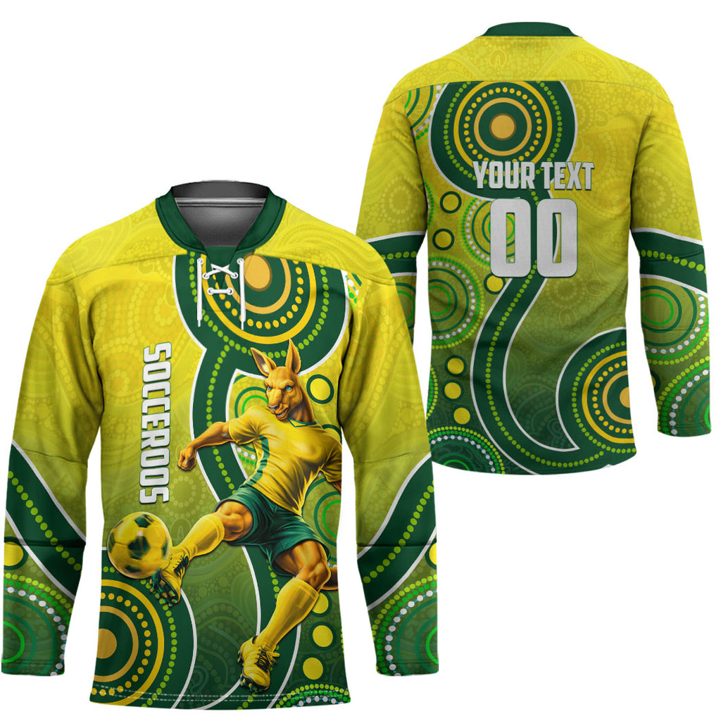 Personalized Australian Soccer Kangaroo Hockey Jersey Aboriginal Dot Pattern Green Gold Football Player