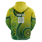 Personalized Australian Soccer Kangaroo Hoodie Aboriginal Dot Pattern Green Gold Football Player