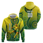 Personalized Australian Soccer Kangaroo Hoodie Aboriginal Dot Pattern Green Gold Football Player