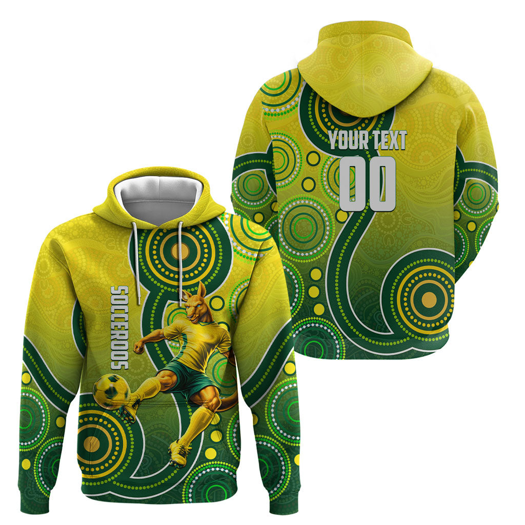 Personalized Australian Soccer Kangaroo Hoodie Aboriginal Dot Pattern Green Gold Football Player