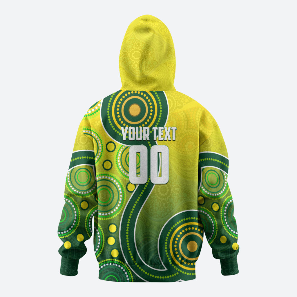 Personalized Australian Soccer Kangaroo Hoodie Aboriginal Dot Pattern Green Gold Football Player