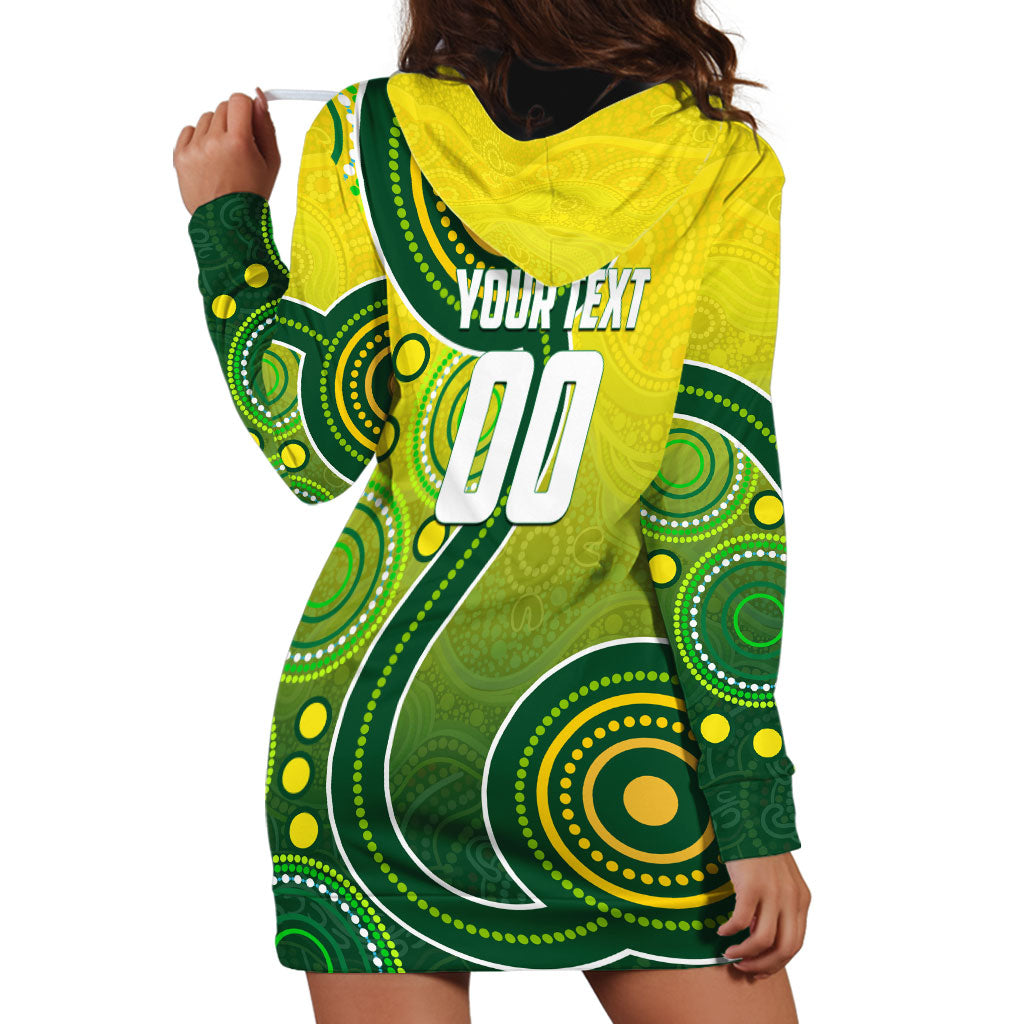 Personalized Australian Soccer Kangaroo Hoodie Dress Aboriginal Dot Pattern Green Gold Football Player