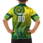 Personalized Australian Soccer Kangaroo Kid Hawaiian Shirt Aboriginal Dot Pattern Green Gold Football Player