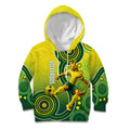 Personalized Australian Soccer Kangaroo Kid Hoodie Aboriginal Dot Pattern Green Gold Football Player