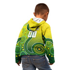 Personalized Australian Soccer Kangaroo Kid Hoodie Aboriginal Dot Pattern Green Gold Football Player