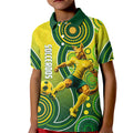 Personalized Australian Soccer Kangaroo Kid Polo Shirt Aboriginal Dot Pattern Green Gold Football Player
