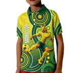 Personalized Australian Soccer Kangaroo Kid Polo Shirt Aboriginal Dot Pattern Green Gold Football Player