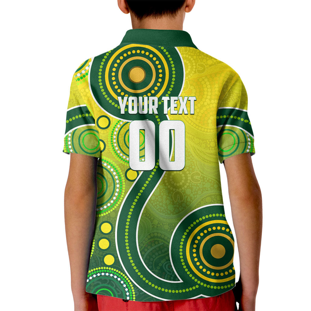 Personalized Australian Soccer Kangaroo Kid Polo Shirt Aboriginal Dot Pattern Green Gold Football Player