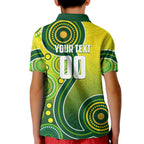 Personalized Australian Soccer Kangaroo Kid Polo Shirt Aboriginal Dot Pattern Green Gold Football Player