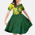 Personalized Australian Soccer Kangaroo Kid Short Sleeve Dress Aboriginal Dot Pattern Green Gold Football Player