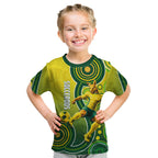 Personalized Australian Soccer Kangaroo Kid T Shirt Aboriginal Dot Pattern Green Gold Football Player