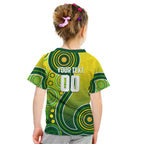 Personalized Australian Soccer Kangaroo Kid T Shirt Aboriginal Dot Pattern Green Gold Football Player
