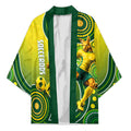Personalized Australian Soccer Kangaroo Kimono Aboriginal Dot Pattern Green Gold Football Player