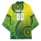 Personalized Australian Soccer Kangaroo Kimono Aboriginal Dot Pattern Green Gold Football Player
