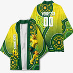 Personalized Australian Soccer Kangaroo Kimono Aboriginal Dot Pattern Green Gold Football Player