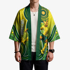 Personalized Australian Soccer Kangaroo Kimono Aboriginal Dot Pattern Green Gold Football Player