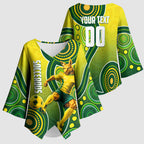 Personalized Australian Soccer Kangaroo Kimono Sleeve Blouse Aboriginal Dot Pattern Green Gold Football Player